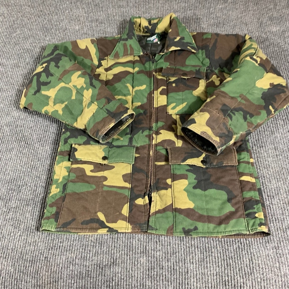 VTG‎ SAFTBAK Jacket Mens Medium M Green Woodland Camo Zip Up Hunting Army 80s